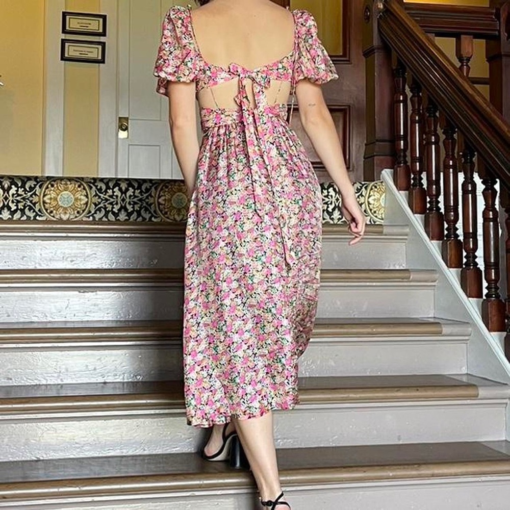 For Love and Lemon - Floral Pink Midi Dress - Picture 8 of 12